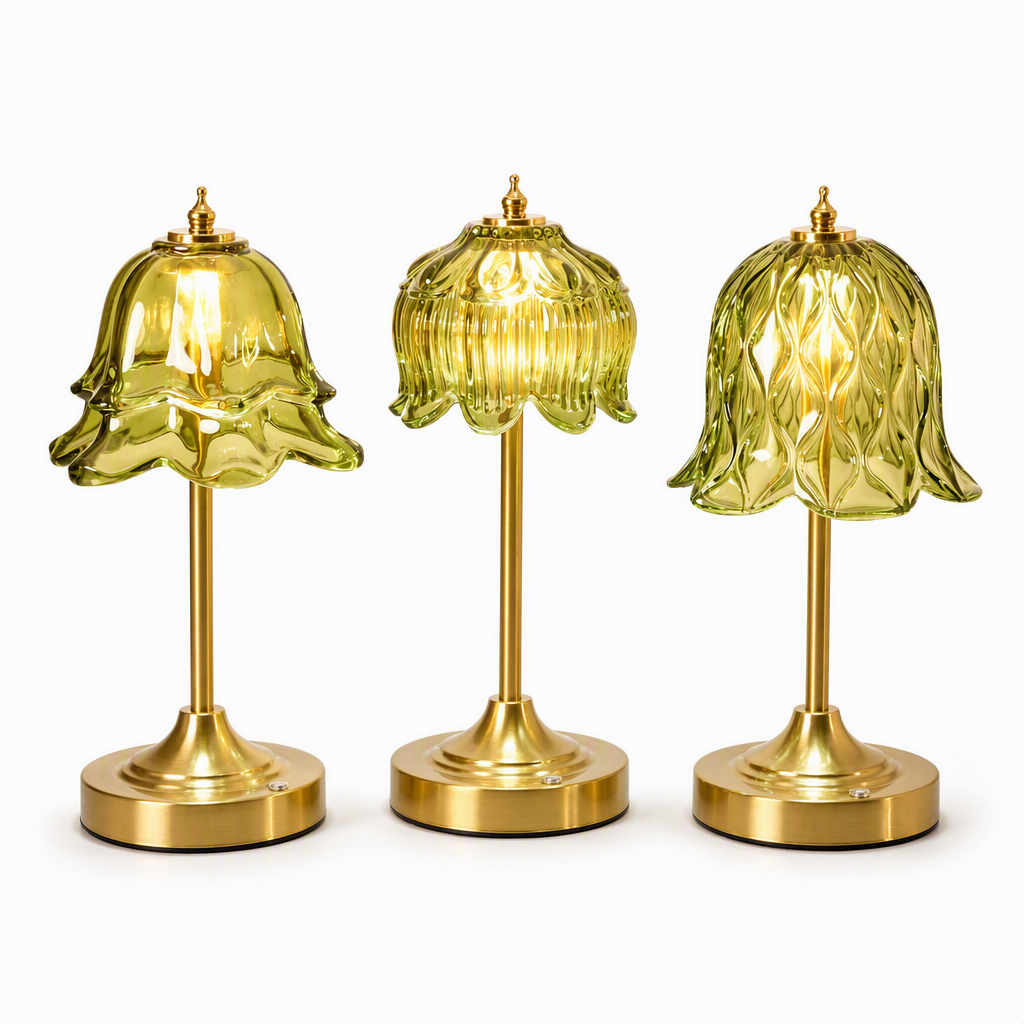 Vintage glass shade rechargeable table lamps