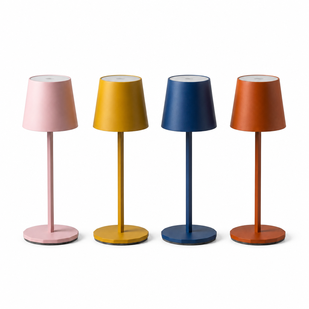 Minimal metal cordless table lamps in four colours
